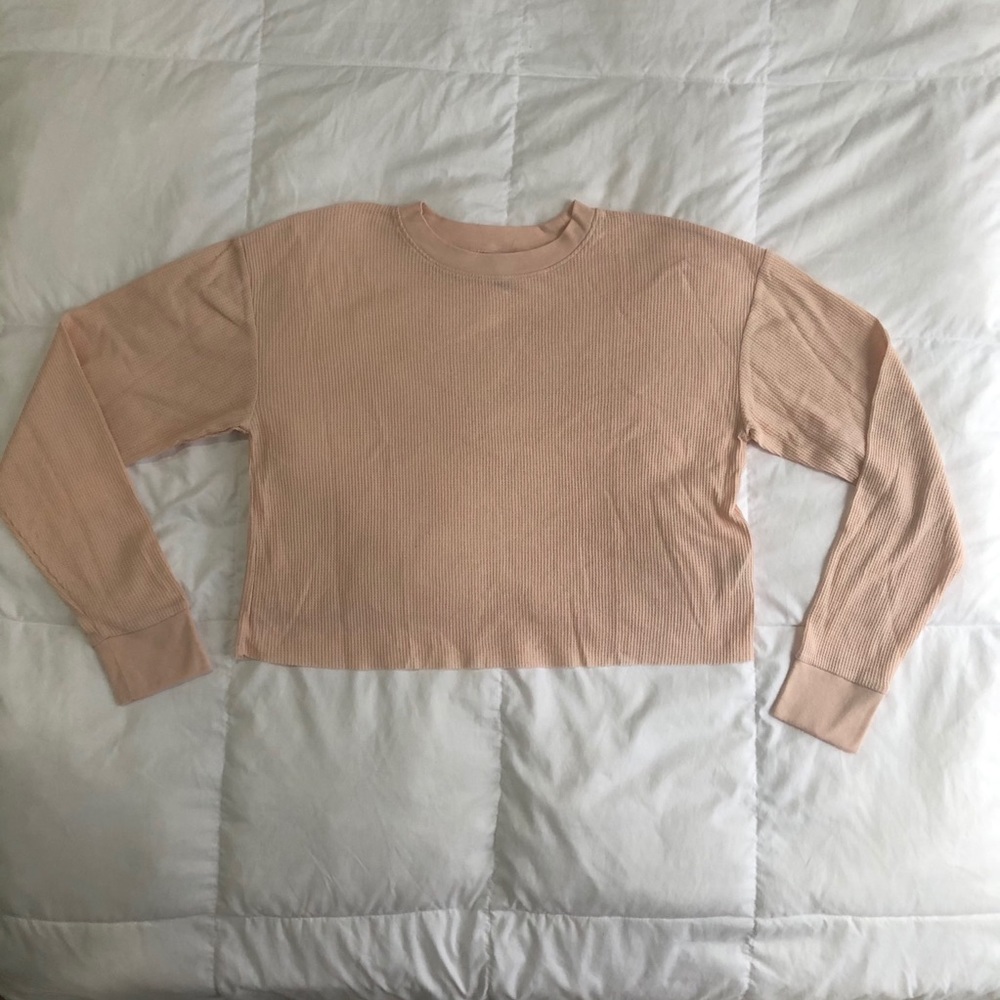 WF pastel pink waffle knit top